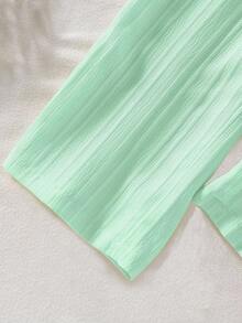 SHEIN Young Girl Summer Casual Solid Color Ruffle Hem T-Shirt And Pants Set - Green - View 6