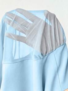 Viva Relle Plus Size Sexy Solid Color Deep V-Neck Ruffle Hem Dress - Baby Blue - View 6