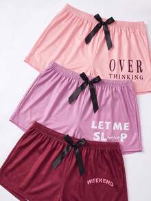 SHEIN Letter Print Casual Short Sleeve Top And Shorts Set, 3 Color Combination - Multicolor - View 5