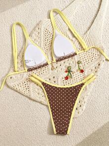 Swim Vcay Set Bikini Pantai Terlaris dengan Desain Motif Bunga Bergaris dan Bercorak Modis, Musim Semi/Panas - MultiWarna - View 2