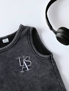 SHEIN 男童 2 件組字母刺繡短袖 T 恤運動短褲套裝 初秋返校日常休閒童裝套裝 - 黑色 - 查看 7