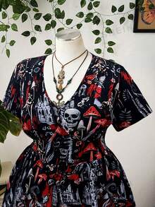 Sunspun Plus-Size Women's V-Neck All-Over Print Casual Party Dress - Multicolor - View 4