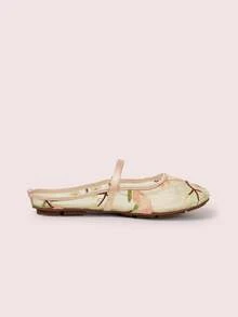 CUCCOO DOLLMOD Women's Shoes, Beige, Flower Embroidered Upper, Exposed Heel, Round Toe, Flat Bottom, Sweet, Cute, Comfortable And Casual. - Garden - Powder - View 4