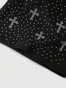 ROMWE MEN Men's Summer Fashion Cross Rhinestone Embellished Shorts - Black - View 8