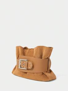 SHECARRY Tas Clutch Wanita Berwarna Cokelat yang Modis, Dihiasi dengan Detail Gesper Sabuk, Bahan Sambungan yang Halus dan Lembut, Cocok untuk Penggunaan Sehari-hari, Bepergian, dan Pesta. - Coklat - View 2