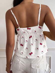 CovetEZ HELLO KITTY AND FRIENDS | SHEIN 女款春夏休閒細肩帶背心，蝴蝶結波點撞色設計，適合情人節穿搭 - 彩色 - 查看 2