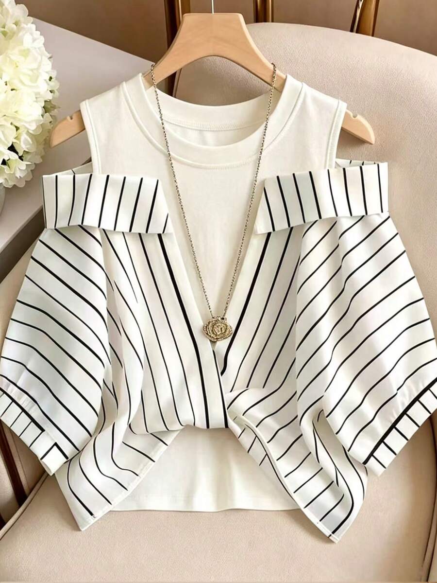 GlowEve Camisa a rayas 2 en 1 Conjuntos de vacaciones para mujeres - Blanco - Ver 1