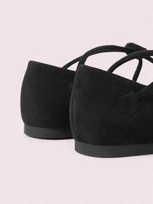 CUCCOO DOLLMOD Women's Shoes, Black, Suede, Cross-Strapped Mary Jane Shoes, Round Toe, Slip-On, Retro Ballet Commuter Dating Flats - Black - View 6