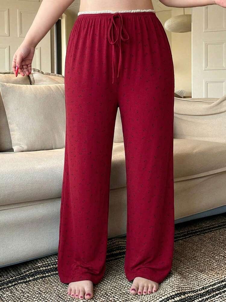 Dazy Plus Ditsy Floral Tie-Front Slim Fit Straight Leg Pajama Bottoms