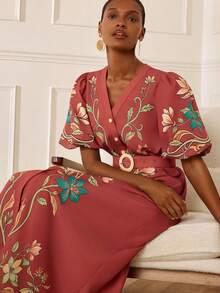Lilora Vestido elegante de mujer con mangas de pétalos florales para vacaciones - Multicolor - Ver 7