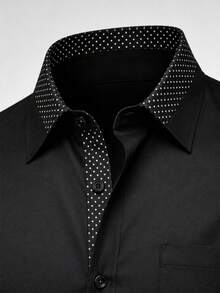 Manfinity Bizformal Camisa de vestir casual de negocios para hombre de manga larga con patchwork de colores contrastantes, ceremonia - Negro - Ver 4