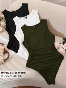CosyJoli Plus Size Women's Spring And Summer Fashion Casual Comfortable Daily Versatile Basic Multi-Color Sleeveless Slim Bodysuit 3 Pack,Summer Outfits For Women,Going Out Tops Women - Multicolor - View 2