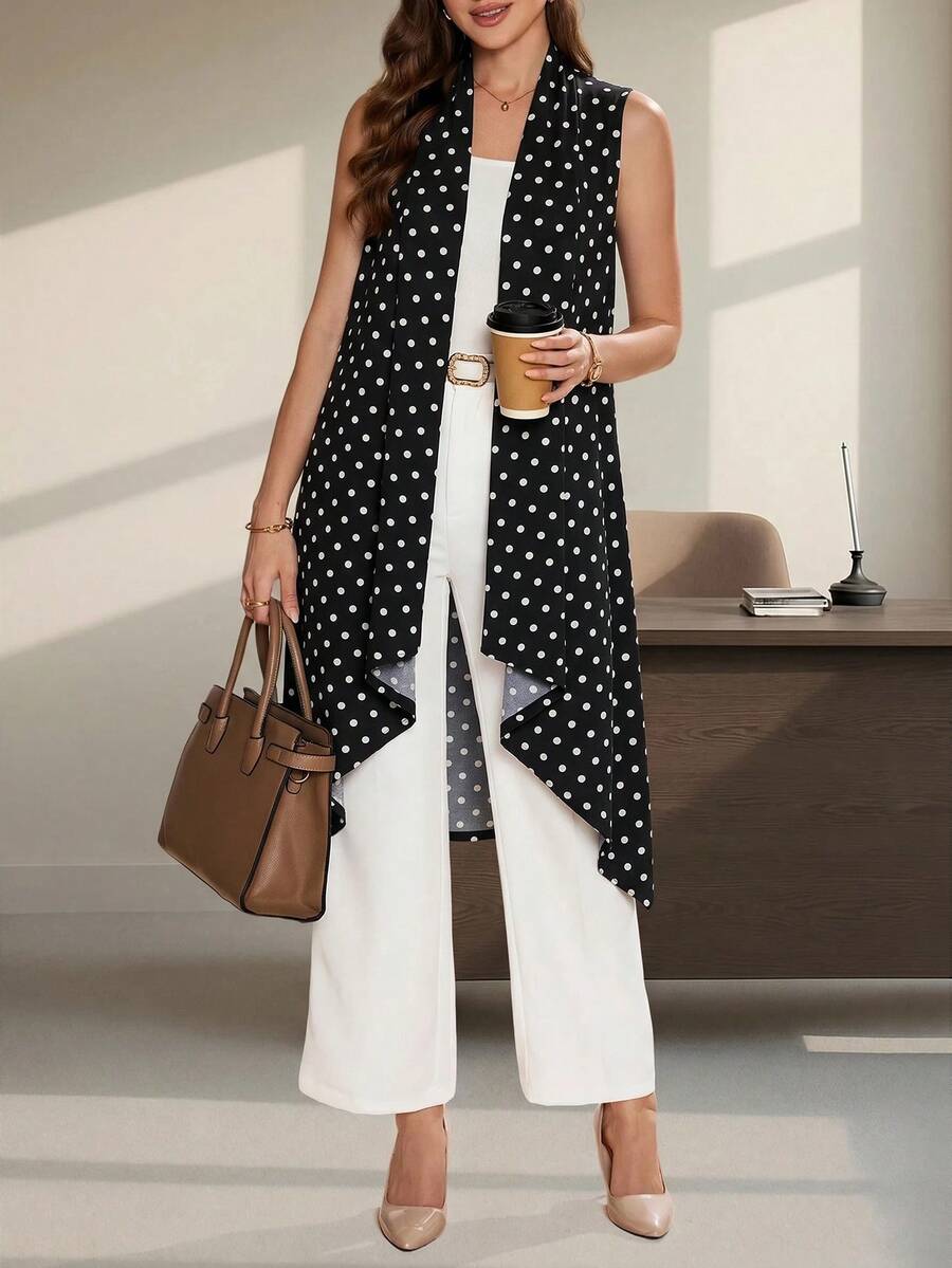Editum Damen eleganter Kaschmir-Cardigan mit asymmetrischem Saum ohne Ärmel - Schwarz und Weiss - Übersicht 1