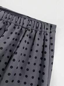 Grovea Plus Size Women's Casual Elegant 2 In 1 A-Line Waist Side Slit Polka Dot Print Skort, Suitable For Dating, Office, Commuting, Business, Home, Travel Occasions - Grey - View 5