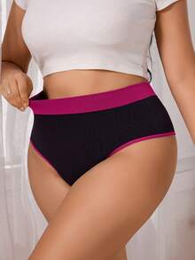 SHEIN 4 Pack Plus Size Women Seamless Contrast Binding Thong Panties - Multicolor - View 3