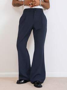 TOKVUE Celana Panjang Pria Hitam Model Lurus Mengembang, Model Formal - Navy Blue - View 4