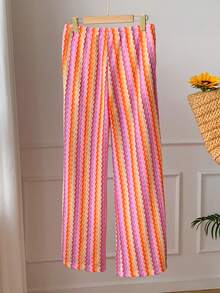 Comfortcana Women's Summer Knit Striped Pants - Red Orange - View 2