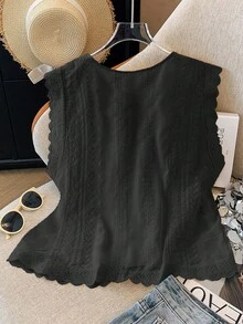 GlowEve Women's Solid Color Round Neck Single-Breasted Casual Shirt - Black - View 2