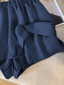 GlowEve CURVE Plus Size Women 2-Piece Set: Ruffle Hem Bandeau Top And Skort - Navy Blue - View 3