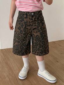 Young Girl'Summer Y2k Distressed Casual Soft Cotton Leopard Print Loose Fit Denim Jeans Short,For Kids Girls Spring/Summer Dailywear Outfits,Girls Streetwear Outfits,Festival Outfits For Girls ,Party Outfits For Girls ,Beach Outfits For Girls ,Birthday Outfits For Girls ,Country Clothes For Girls ,Girls Graduation Outfit,Casual Girls Outfits,Summer Vacation Outfits For Girls ,Graphic Jeans Girls ,Toddler Shorts,4-Years-Old Girls Shorts,Casual Shorts,Summer Shorts,2000s Baggy Shorts,Leopard Jeans - Brown - View 2