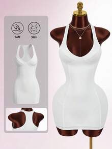 Amplova Women's White Deep V-Neck Backless Mini Bodycon Dress,Summer Y2K Heart-Shaped Bust Sleeveless Racerback Club Bandage Dress Built In Bra Outfit - White - View 10