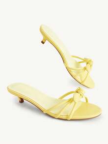 CUCCOO CHICEST Women Shoes Yellow PU Bow Thin Strips Spring And Summer Vacation Fashion Round Toe Kitten And Slippers - Yellow PU - View 3