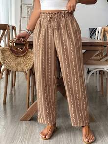 SHEIN VCAY Plus Size Casual Striped Women Pants - Multicolor - View 3