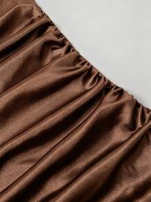 SHEIN Raffinéa Gaun Koktail Hitam Elegan dengan Leher Halter dan Hem Berumbai, Cocok untuk Pesta, Perjamuan, dan Klub Malam - Coklat - View 5