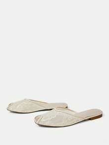 CUCCOO HITCHD French Lace Sandals Women's Summer Wear Peep Toe Mules Shoes Gentle Sandals - Champagne - View 4