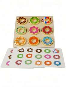 MINKOJA Kids Wooden Donut Matching Puzzle Montessori STEM Educational Toy, Color Recognition Hand Eye Coordination Parent Child Interactive Table Play Toy - Multicolor - View 8