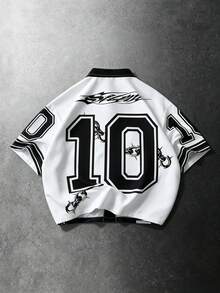 ROMWE MEN Y2K Anime Girl 10 Print Jersey Shirt, Black White Streetwear Button Up Top - Multicolor - View 2