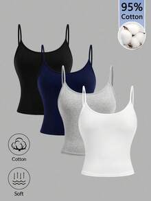 SHEIN Girlism 4件套休闲简约青少年吊带背心，适合所有季节 - 彩色 - 查看 4