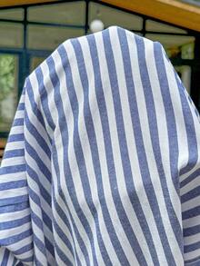 SHEIN 孕妇夏季度假休闲条纹露背吊带连体裤 - 藍色 - 查看 10