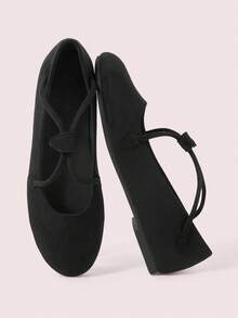 CUCCOO DOLLMOD Women's Shoes, Black, Suede, Cross-Strapped Mary Jane Shoes, Round Toe, Slip-On, Retro Ballet Commuter Dating Flats - Black - View 1