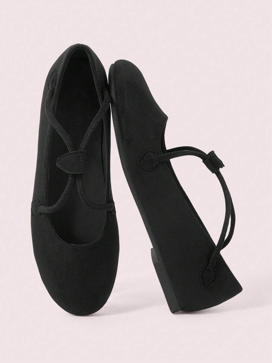CUCCOO DOLLMOD Women's Shoes, Black, Suede, Cross-Strapped Mary Jane Shoes, Round Toe, Slip-On, Retro Ballet Commuter Dating Flats - Black - View 1