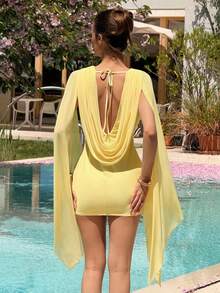 Vowa Elegant Romantic Deep V Metal Buckle Lapel Design Fishtail Mini Skirt Hem For Formal Evening - Yellow - View 9