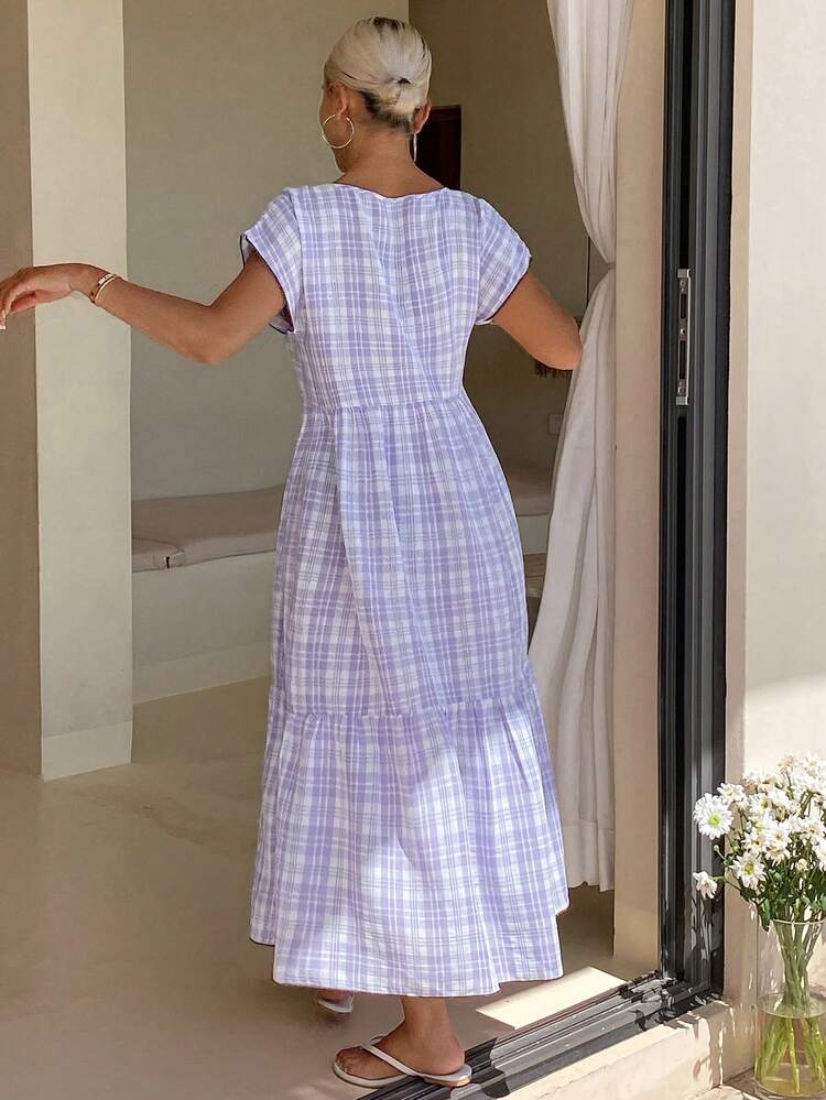 Women's Plaid Casual Ruffle Hem Loungewear Dress