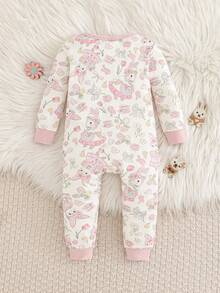 Cozy Pixies Baby Girl Cartoon Print Soft Knit Snug Fit Pajama Set, Long Sleeve Romper And Pants, Comfortable And Versatile - Multicolor - View 2