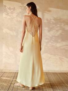 MOTF PREMIUM WOMEN'S LACE PATCHWORK NIGHTGOWN, SPRING/SUMMER - Yellow - View 3