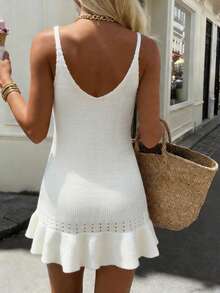 Elenzga Elegant V-Neck Sleeveless Spring/Summer New Women Knit Dress - Apricot - View 2