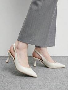 CUCCOO BIZCHIC 女士极简主义高级黑色尖头细高跟凉鞋，后跟无扣设计，修身纤细，防撞时尚通勤约会女式高跟凉鞋 - 白色 - 查看 3