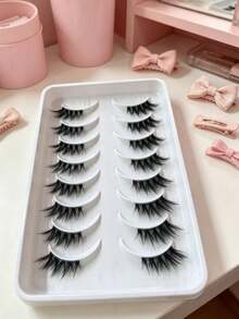 GROINNEYA 8 Paar halb gestreifte Kunstwimpern, natürliche Verlängerung Katzenaugen Wimpern, kurze weiche 3D Nerz Wimpern, transparentes Band, kreuzweise flauschige Wimpern, geeignet für tägliches und Party Make-up - Halbe Wimpern - Übersicht 6