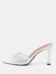 CUCCOO HITCHD Women's Pointed Shoelaces Bow Trim Stiletto High Heels - pure white - View 2