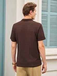 Men's Solid Color Semi-Transparent Golf Shirt, Waffle Thin Casual Short Sleeve Elastic Polo Shirt, Suitable For Leisure Outdoor, Spring/Summer - Chocolate Brown - View 2