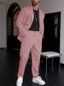 Manfinity Homme Ensemble veste de costume et pantalon homme d'affaires élégant à simple boutonnage pour cérémonie et tenue de soirée - Rose bonbon - Voir 4