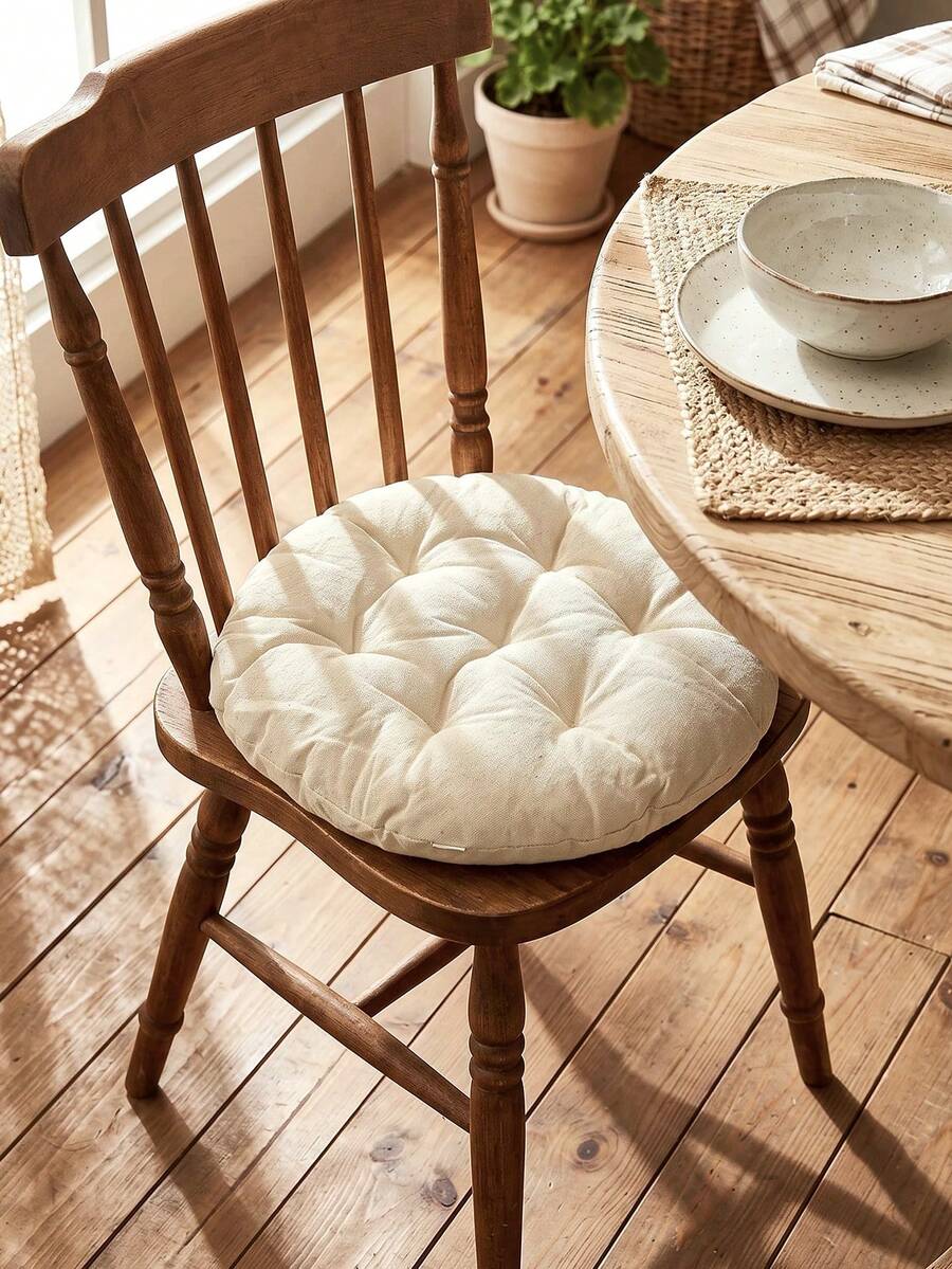1PC Beige Canvas Regenerated Cellulose Thick Cushion, Circular Cushion, Seat Cushion, Chair Cushion - Beige - View 1