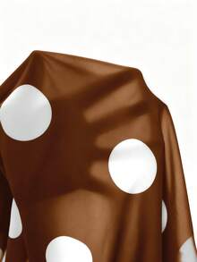Elenzga Plus Size Women Classic Polka Dot Print Ruffle Off-Shoulder Blouse - Mocha Brown - View 4