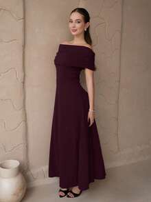Duda Rubert Women's Elegant Minimalist Chic Romantic Fashion Sexy Dress, Off Shoulder High Waist A-Line Umbrella Dress, Suitable For Vacation, Commute, Date, Grey Dress Fashion Clothing Summer Outfits Modest Maxi Dress - Purple - View 1