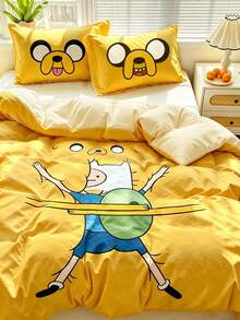 ADVENTURE TIME X SHEIN 三件套可爱卡通印花被套，光滑面料，柔软保暖，红色被套，多种尺寸可选，适用于单人床/双人床/大号床/特大号床 - 黃色 - 查看 4
