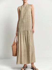 Aalyst Women's Solid Color Round Neck Sleeveless Pocket Casual Dress - Grey - View 7